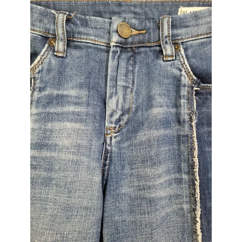 BLANK NYC Shadow Seam Distressed Two-Tone Blue Skinny Jeans Womens SZ 28 Cropped - Picture 6 of 14